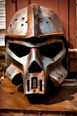 MF DOOM mask, rusted. Bottom of the ocean. Photograph.