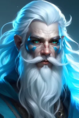 Female. Ice blue hair. Ice beard. Half giant. Sorcerer