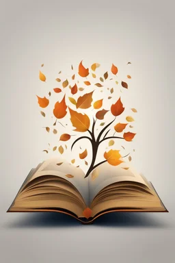 square logo , landscape with leaf fall, flying leaves in the book