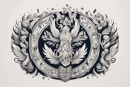 герб для школы Медногорья, славянский стиль, сказочность, абстрактное, простые значки