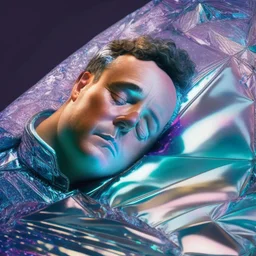 Tom hanks sleeping in holographic foil