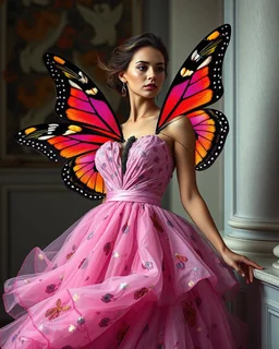 gorgeous photograph full body super model European beautiful woman,dressing gown lady butterfly colorful art conceptual, amazing artwork, hyper detailed, ultra maximalist quality, 12k