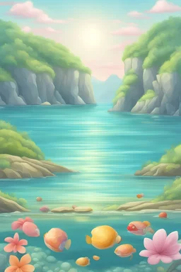 clear waters on tropical ocean. fantasy cartoon style