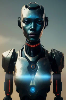 Beautiful portrait of african robot, post-apocalypse cybernetic in a cyberpunk city, sci-fi fantasy style, 8k,dark