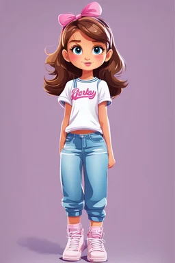 standing cute barby cartoon teen girl, looking to camera