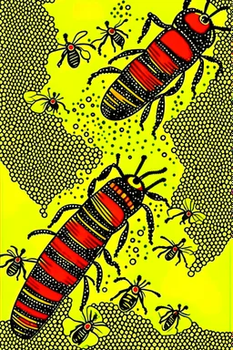 Vintage pop art style of Honey, with bees flying around