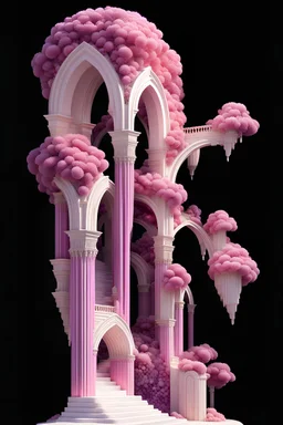 a small city on a mountain top of Crystal and white marble. Delicate arches, pink, purple