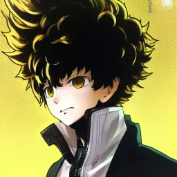 Detailed anime portrait of soul land from my hero academia, gold hair and golden eyes, black suit, intricate details, full body portrait, keep head in frame, slight smile, black Japanese motif, concept art, highly detailed, digital painting, concept art, sharp focus, illustration, art by Yoji Shinkawa, WLOP and greg rutkowski and alphonse mucha and artgerm and yanjun Chen and Junji ito and Makoto Shinkai, HDR, octane render