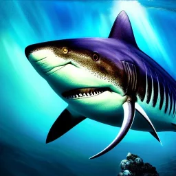 ultra detailed fullbody portrait of megalodon underwater, extremely detailed digital painting, intrincate, extremely detailed face,crystal clear Big eyes, in the style of Kaare Andrews, mystical colors , perfectly centered image, perfect composition, rim light, beautiful lighting, 8k, stunning scene, raytracing