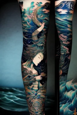 Tattoo sleeve zodiac sign aquarius ukiyo-e