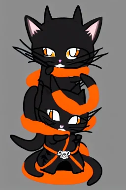 cat 2d, knight, ninja, black fur,full body, orange torn coat,game character, strong, anime, chibi