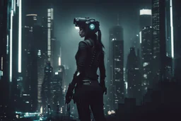 Cyborg cyberpunk black rabbit. Photograph.