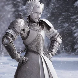 smooth hyper realistic, beautiful Japanese snow knight robot in crown, pale colors, dark cosmos background, extremely sharp detail, finely tuned detail, ultra high definition, 8 k, unreal engine 5, ultra sharp focus, accurate sword wings, positive smile, lot of details, fit within portrait, Ambiance winter, perfect composition, perfect hair, perfect hands, finger up gestures