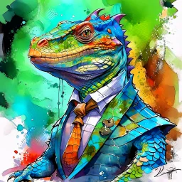 dnd, fantasy, watercolour, humongous strokes, stylistic, portrait, illustration, anthropomorphic lizard, furaffinity