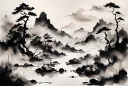 An interpretation of ink painting landscape painting.