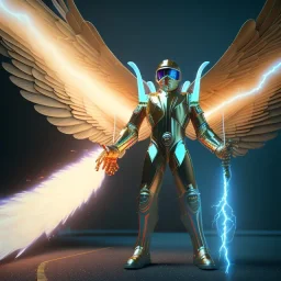 Archangel Michael, Lightnings, unreal 5, octane render, cinema4d, dynamic lighting, soft lighting, 4k, redshift render, highly detailed, hyper realistic