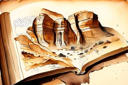 Petra Landscapes Carved Into Books S<AI watercolor and ink, sepia