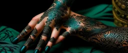 A blackish teal swamp make out of iron and energy designed in Mehndi design