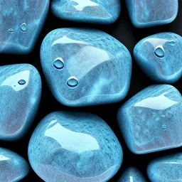 Blue raindrops on a rock, close up view, photo quality, stone marble, ultra realistic