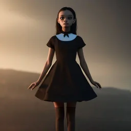 Female Jenna ortega black dress,soft goth libstick, wednesday addams make up, dramatic lighting, highly detailed, volumetric lighting, unreal engine, 8k