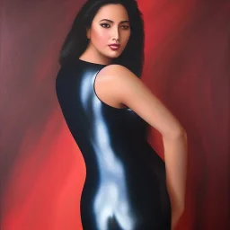 Full body portrait, painting, medium shot lady metallic skin