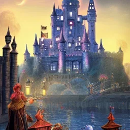 A magical canal city of wizards, witches and warlocks with a castle erin stead style