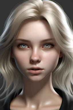 Make me a realistic woman with grey eyes and blond hair