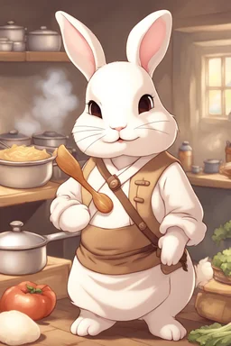 Cute chubby bunny floppy ears adventurer dnd cooking art realism