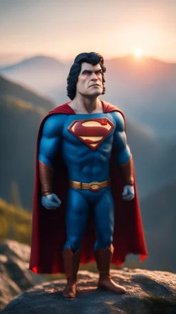 portrait of Superman with elvis wig as Vampire walrus in carpathians montains sun set ,bokeh like f/0.8, tilt-shift lens 8k, high detail, smooth render, down-light, unreal engine, prize winning