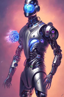 cyborg man, super ,nion ,purple, extremely beautiful art, cosmic, highly creative, rich colors, amazing details