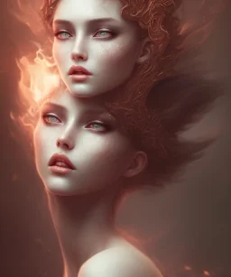 adorable, seductive and sexy looking , elegant, highly detailed eyes, 8k, sharp focus, portrait photography of an ethereal beautiful Ancient Nymphe, Fire theme art, Dark moody night atmosphere, 8K, close-up face, anatomically perfect face, ignore NSFW,magic,forest,