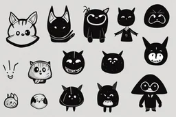 6 simple shaped hand drawn cartoon characters that are cute dark and have hoodies