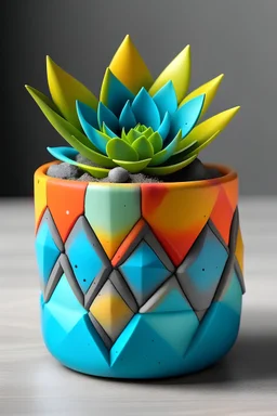 Generate an image of a mini concrete succulent planter with abstract and artistic shapes, showcasing a contemporary design and a vibrant succulent.