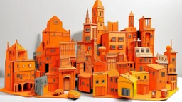 An orange colored district made out of toys painted by Pablo Picasso