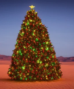 festive Christmas tree in a vast desert