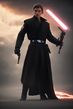 All Black Anakin Skywalker soldier, ghost, wearing high tech mask, white smoke, dark, rage, sorrow, high definition, ultra 8 k, volumetric lighting, blue fire, fog