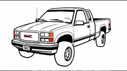 redraw this image of a 1993 GMC sierra 2500 with extended cab, line art with improved quality
