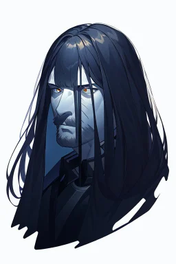 This image depicts a lifelike caricature of a man with long hair. The man is the central figure in the picture, taking up most of the space, with his features and hair color against a white background. The image has an artistic style that leans toward abstraction, making it an interesting piece of art. The man's face is one of the most dominant aspects of this image. His facial features are emphasized, and a lot of character is shown, which is typical of anime drawings. This photo doesn't h