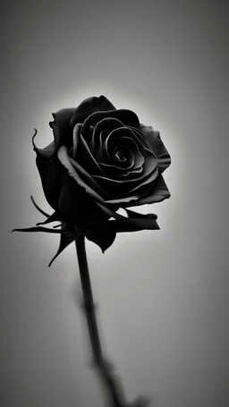 mekarnya 1 tangkai bunga mawar berwarna hitam dengan suasana suram