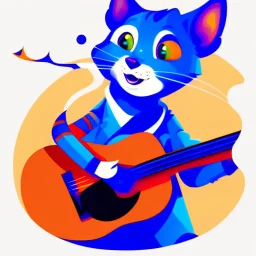 sticker design on white background, Pixar kitten playing guitar, vector art, flat illustration style , ultra detailed