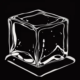 a HAND DRAWN BLACK AND WHITE ICE CUBE SITTING ON A SLICK BLACK SURFACE