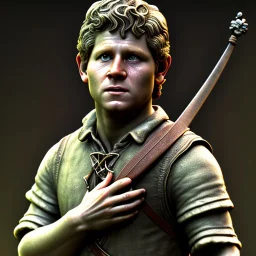 White Statue samwise gamgee, full body, Rome sculpture style, full body, details, fresco background, hyper realistic, 8k,