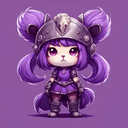 violet furball with a helm in twin-tails art style