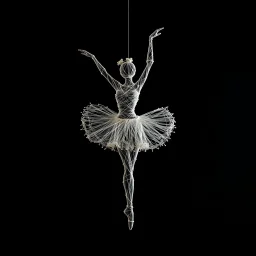 2d yarn and string art, minimalism, ballerina in arabesque pose made entirely out of string, dark negative space, extreme contrast, concept art, stunning, dramatic