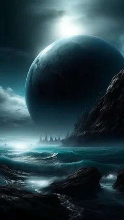 sci fi planet, dark, mysterious, ocean