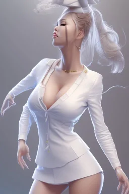 isometric clean art of super japanese woman hitomi tanaka, busty hitomi tanaka,. White clothes, soft lighting, soft pastel gradients, high definition, 3d icon clay render, blender 3d