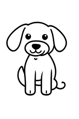 Simple outline of a cute dog, in a cartoon style, black and white