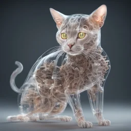 Mechanical anatomy of a cat being, transparent skin revealing all the mechanisms 8k