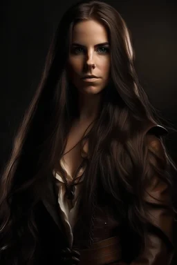Femme medieval habillé de cuir, cheveux long, yeux brun, grande, pouvoir magique