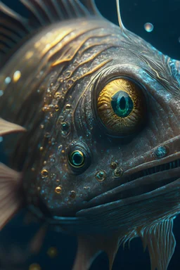 half fish half alien ,cinematic, realistic, intricate details, photorealistic, octane render, 8k, artstation